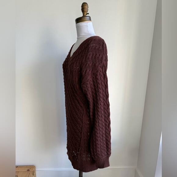 FREE PEOPLE TWISTED REALITY SWEATER MINI DRESS SLOUCHY CABLEKNIT BROWN XS - Picture 7 of 8